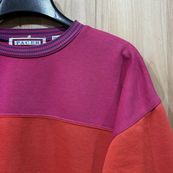 Vintage 90s Color Block Sweatshirt Pullover size Medium Pink Red Purple - Picture 9 of 11